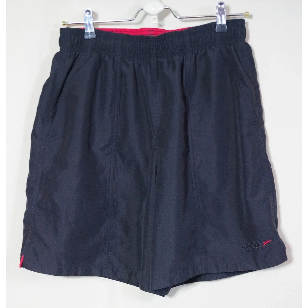 Speedo Men's Medium Swim Trunks Black Red Mesh Lined Board Shorts